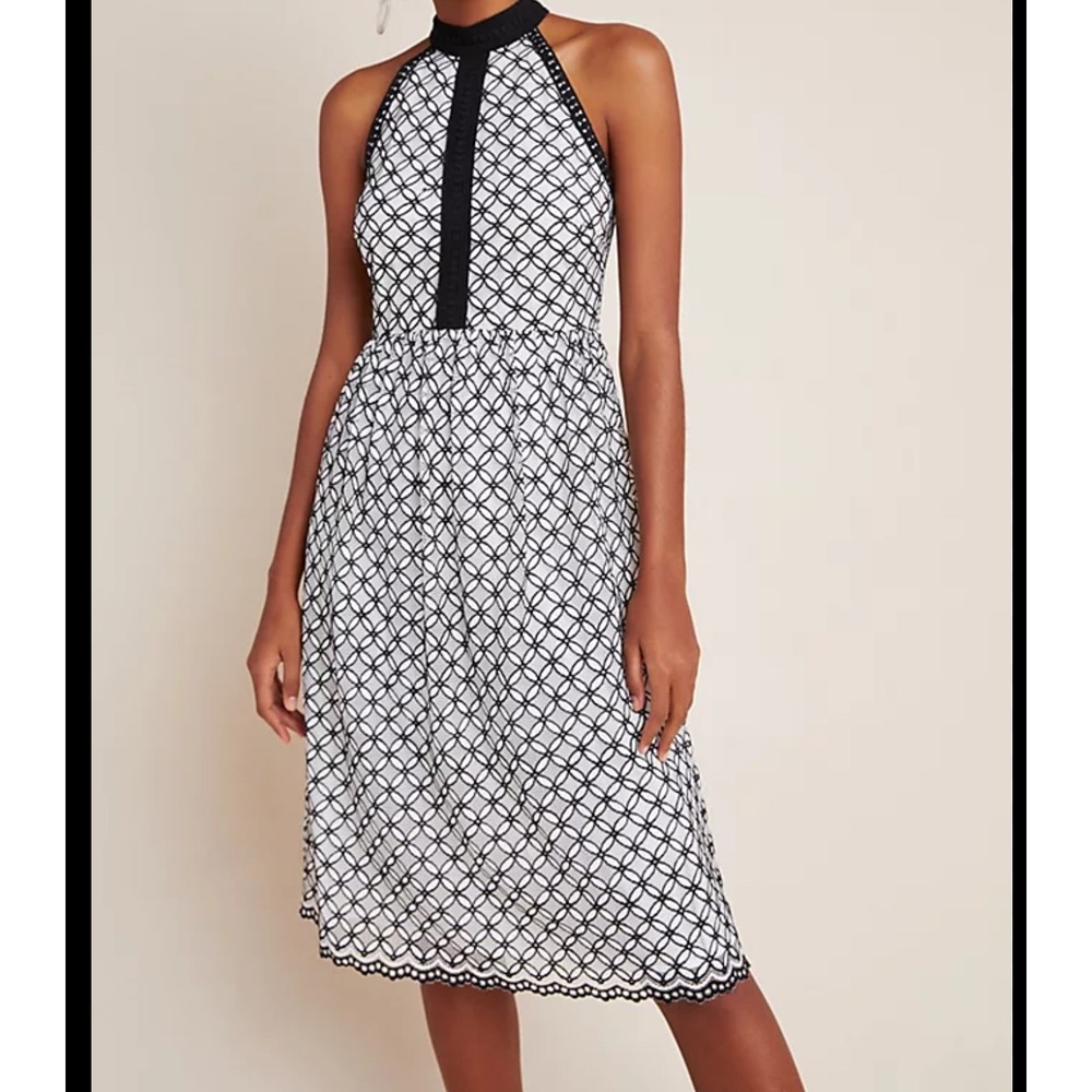 Eri + Ali Ninetta Lace Dress Size 14 Black & White Sleeveless Halter Midi NWT